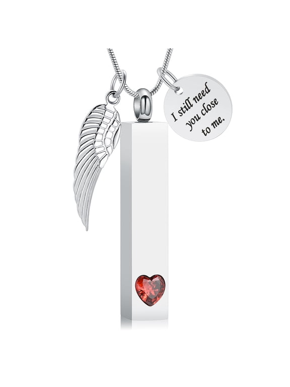 Personlized Urn Necklaces for Ashes Birthstone Cube with Wing Urns for Human Ashes Memorial Cremation Urn Locket Keepsake Ashes Jewelry