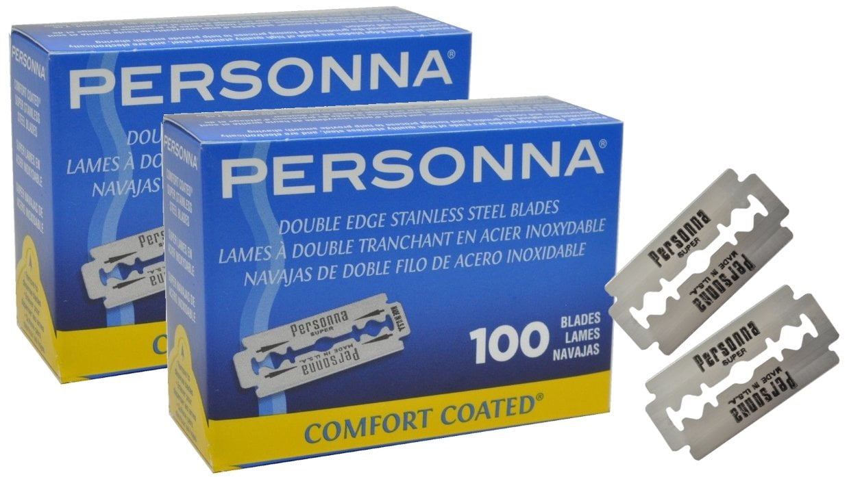 Personna Double Edge Stainless Steel Blades 100 Pcs Comfort Coated Safety Barber Shaving Razor Made in USA (Pack of 2) by Personna