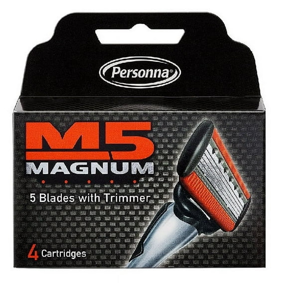Personna M5 Magnum 5 Razor with Trimmer + M5 Magnum 5 Refill Razor Blade Cartridges, 4 ct. (Pack of 2) + Schick Slim Twin ST for Sensitive Skin