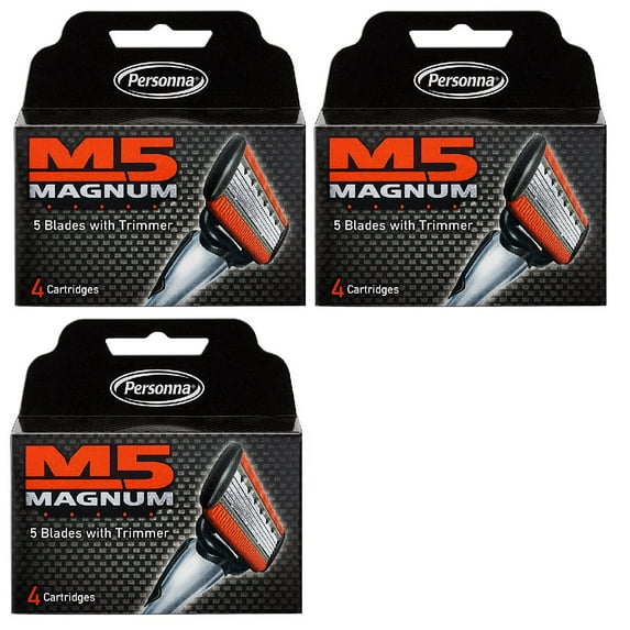 Personna M5 Magnum 5 Refill Razor Blade Cartridges, 4 ct. (Pack of 3) + Beyond BodiHeat Patch, 1 Ct