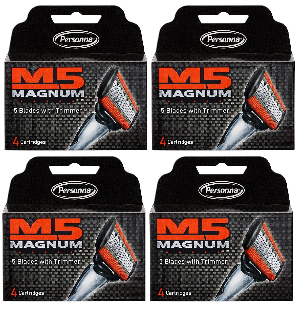 Personna M5 Magnum 5 Refill Razor Blade Cartridges, 4 ct. (Pack of 4) + 3 Count Eyebrow Trimmer