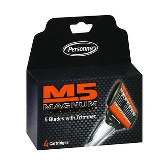 Personna, M5 Magnum razor Blades with Trimmer, 24 Cartridges - 6 packages of 4 Cartridges for a total of 24 Cartridges