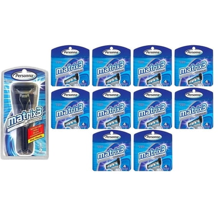 Personna Matrix3 Advanced Triple Blade Razor Handle + Matrix3 Titanium Triple Blade Refill Cartridge Blades, 4 Ct. (Pack of 10) + Yes to Coconuts Moisturizing Single Use Mask