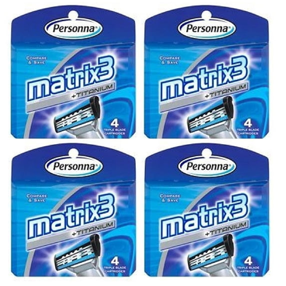 Personna Matrix3 Titanium Triple Blade Refill Cartridge Blades, 4 Ct. (Pack of 4)