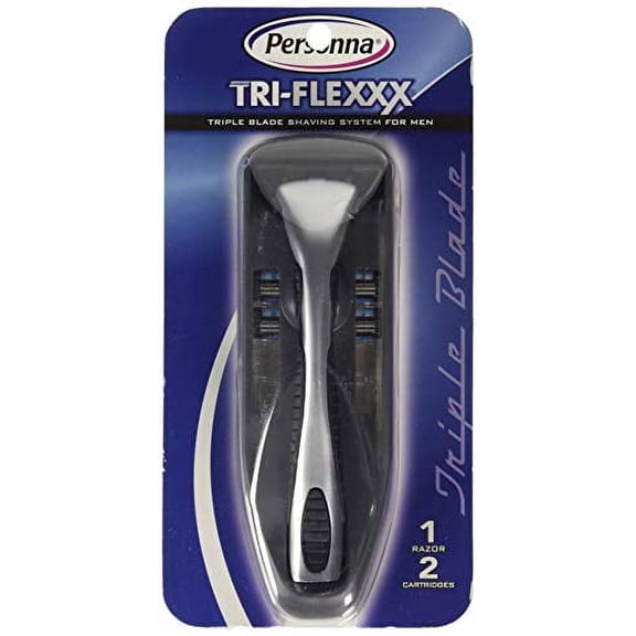 Personna Tri-Flexxx Triple Blade Shaving System For Men - 1 Razor 2 Cartridges