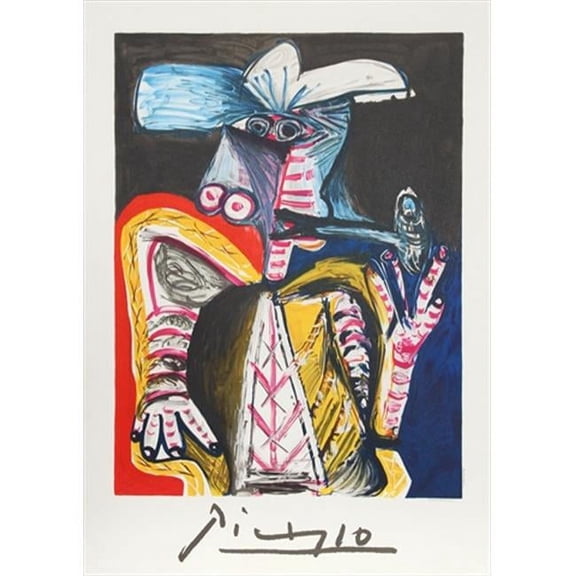 Personnage a la Pipe- Lithograph on Paper - Black- Blue- Red- Yellow