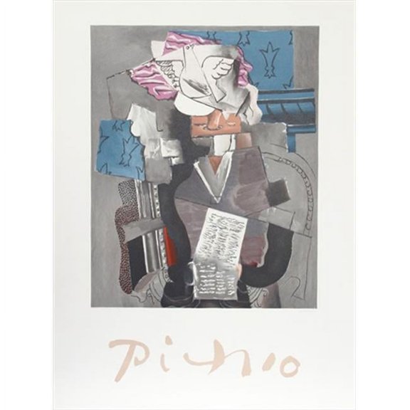 Personnage et Colombe - Blue-Pink-Gray - Lithograph on Paper 29 In. x 22 In.