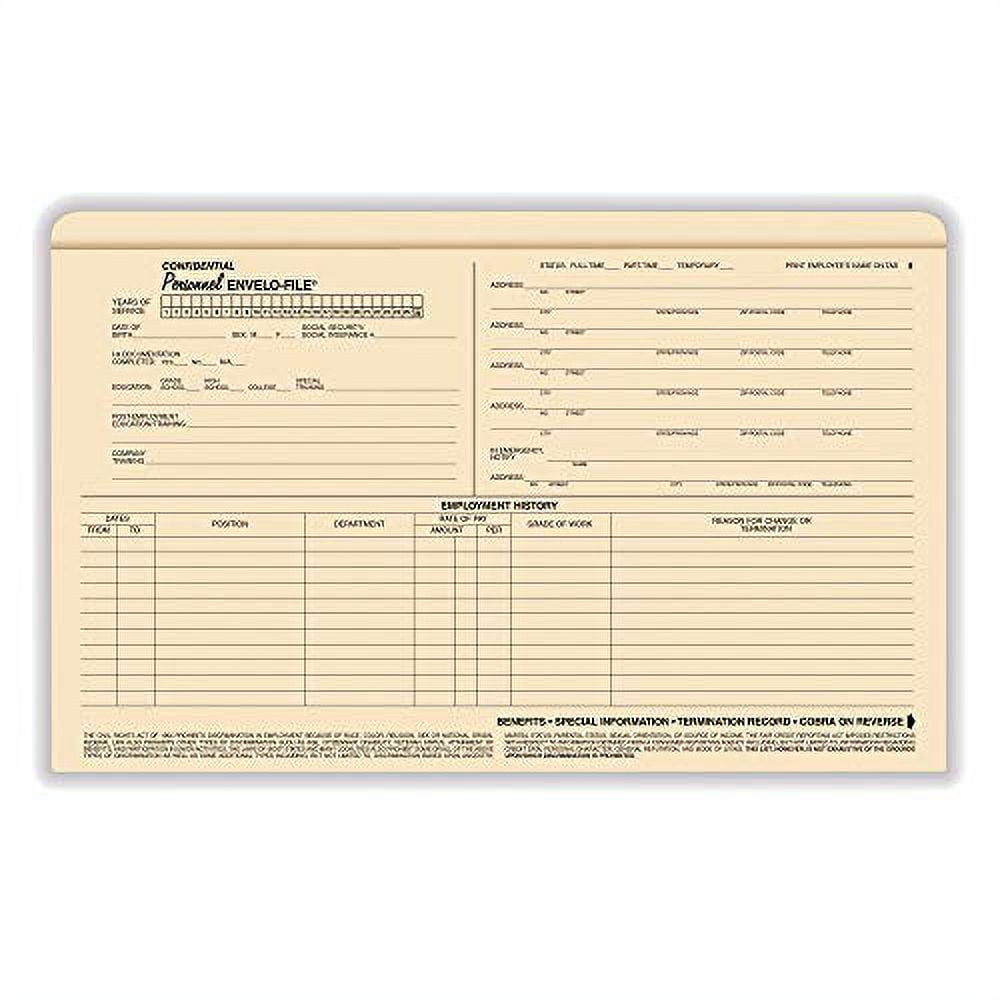Personnel Envelo File Legal Size 91/2” x 15” Recordkeeping