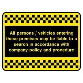 All Persons Or Vehicles May Be Searched Sign Security Signs Metal - Caution Safety Warning Security Signs Indoor & Outdoor (Aluminum) Size: 8 x 12 inch