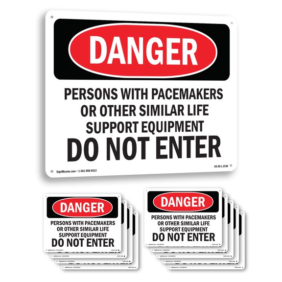 Persons With Pacemakers Or Other Similar OSHA Danger Aluminum Sign 10 Inch x 7 Inch - 10 Pack