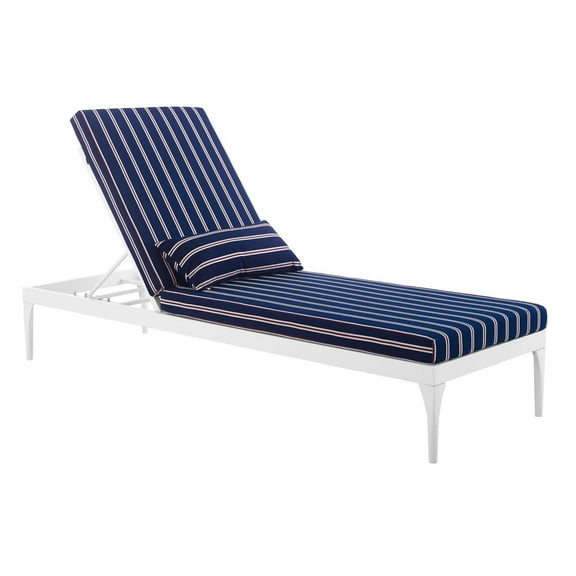 Perspective Cushion Outdoor Patio Chaise Lounge ChairWhite Striped Navy