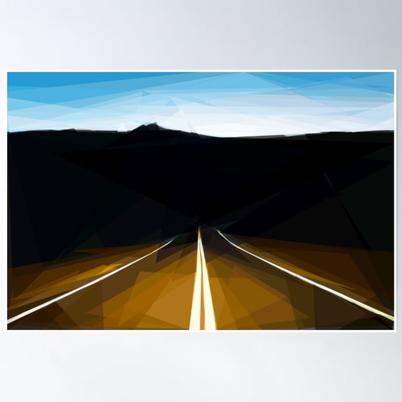 Perspective Highway At Night. Image Created Using Geometric Shapes Poster Wall Art, Modern Wall Decor, 8x12 UNFRAMED