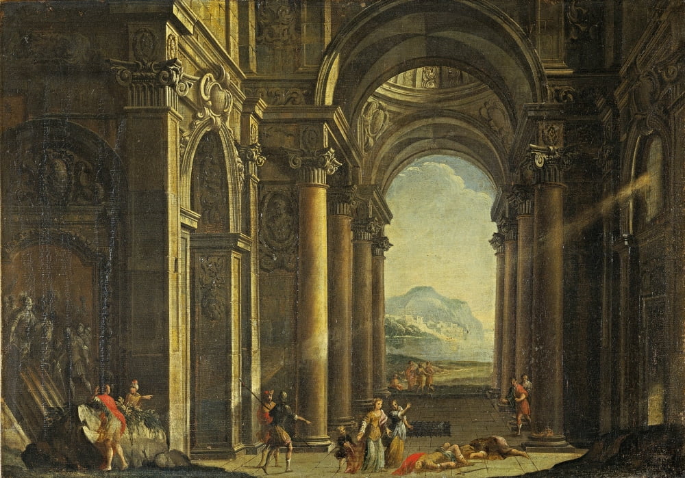 Perspective Of A Porch With Mythological Scene Canvas Art - (36 x 24)