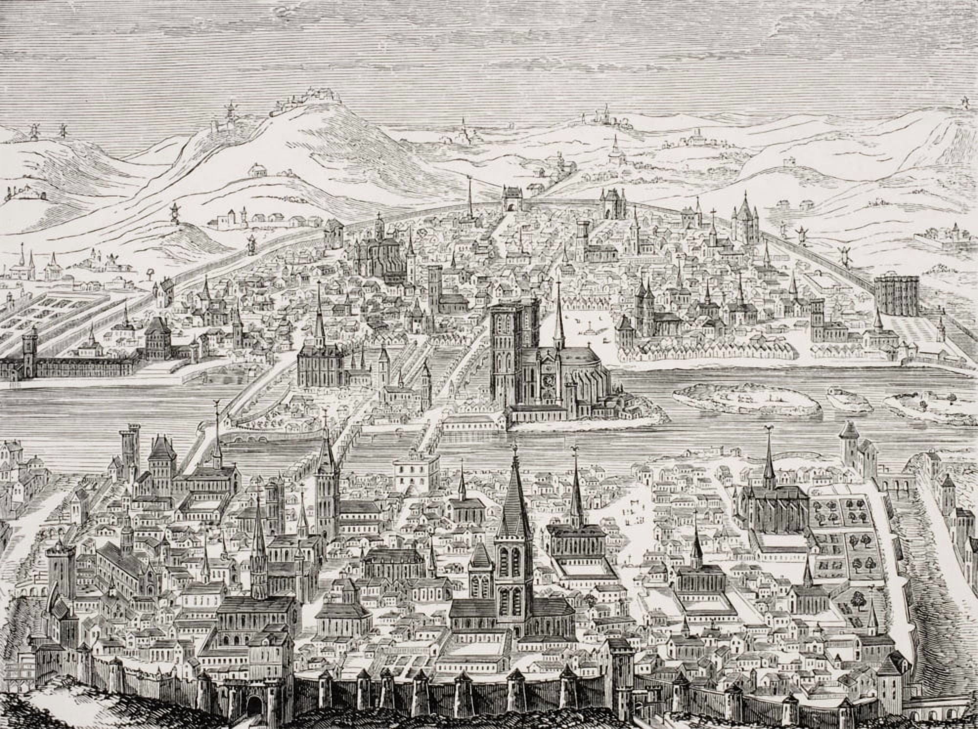 Perspective View Of Paris In 1607 Facsimile Of A Copperplate By Leonard Caultier Canvas Art - Ken Welsh Design Pics (17 x 12)