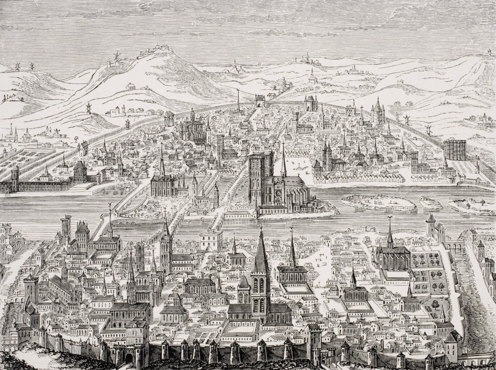 Perspective View Of Paris In 1607 Facsimile Of A Copperplate By Leonard Caultier Canvas Art - Ken Welsh Design Pics (34 x 24)