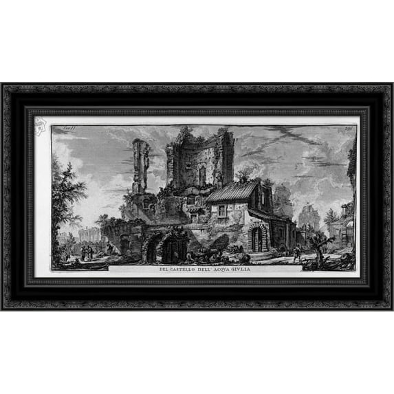 Perspective of the front of the Castle Ruins 24x16 Black Ornate Wood Framed Canvas Art by Piranesi, Giovanni Battista