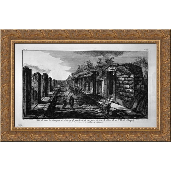 Perspective view of a hotel 24x18 Gold Ornate Wood Framed Canvas Art by Piranesi, Giovanni Battista