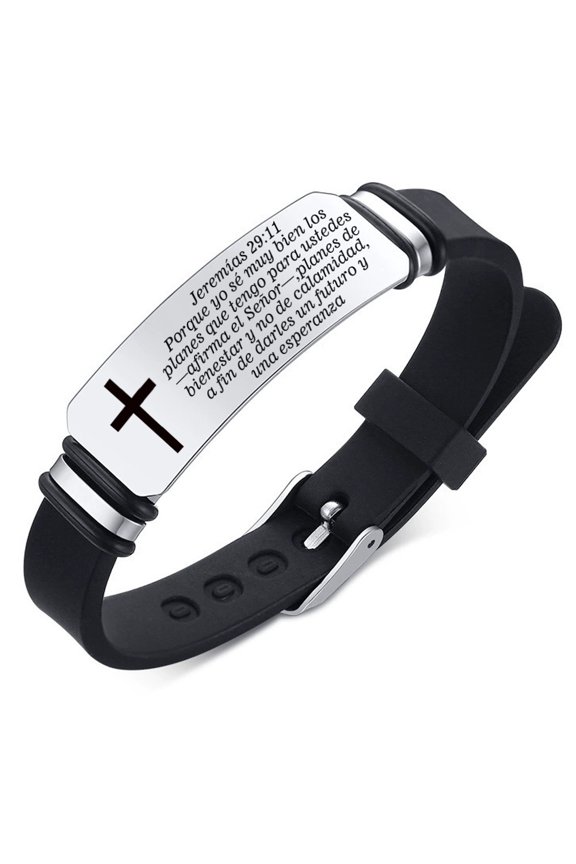 Perspnalized Spanish Scripture Gifts for Men Women,Adjust Silicone Spanish Bible Verse Bracelet Engraved Inspirational ID Bracelets Christian Cross Wristband Xmas Church Employee Favors