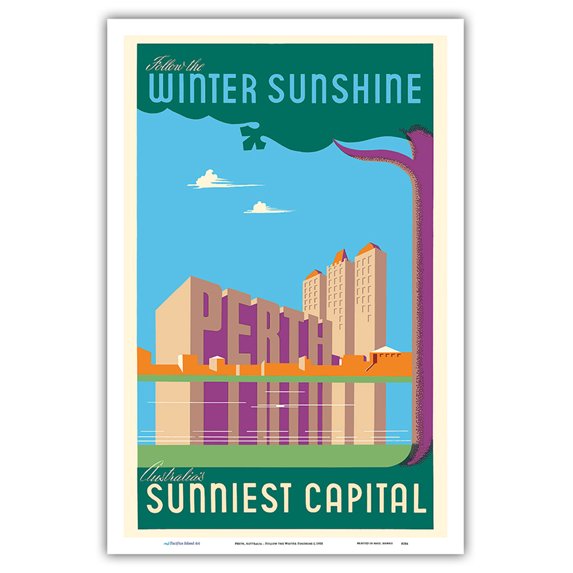 Perth Australia - Follow the Winter Sunshine - Australia's Sunniest Capital - Vintage Travel Poster c.1950 - Master Art Print (Unframed) 12in x 18in