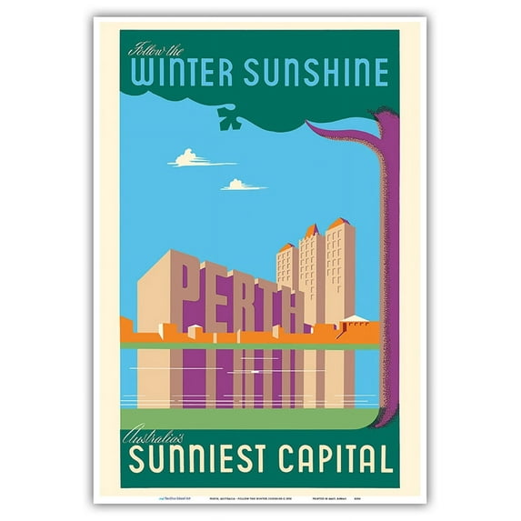 Perth Australia - Follow the Winter Sunshine - Australia's Sunniest Capital - Vintage Travel Poster c.1950 - Master Art Print (Unframed) 13in x 19in