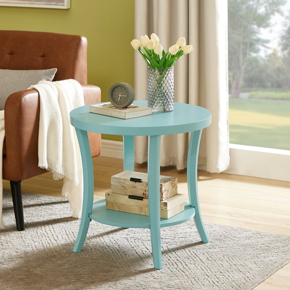 Perth Contemporary Oval End Table with Lower Storage Shelf, Curved Leg Birch Veneer Side Table for Living Room Bedroom