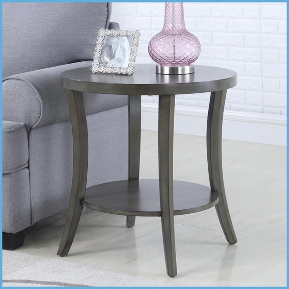Perth Gray Oval Coffee Table - Birch Wood Veneer Top with Wide Display & Under Shelf for Living Room