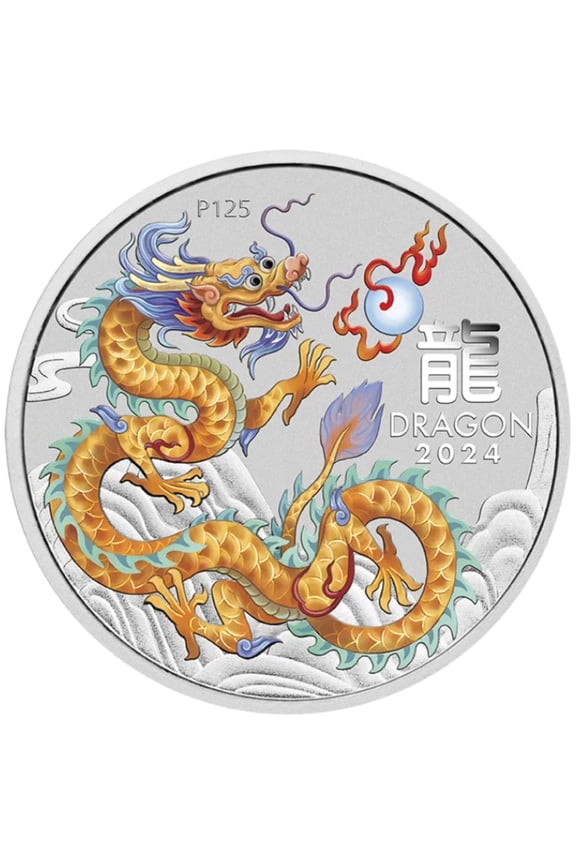 2024 Lunar Series Silver 1 oz Colorized Golden Dragon Coin Capsulated