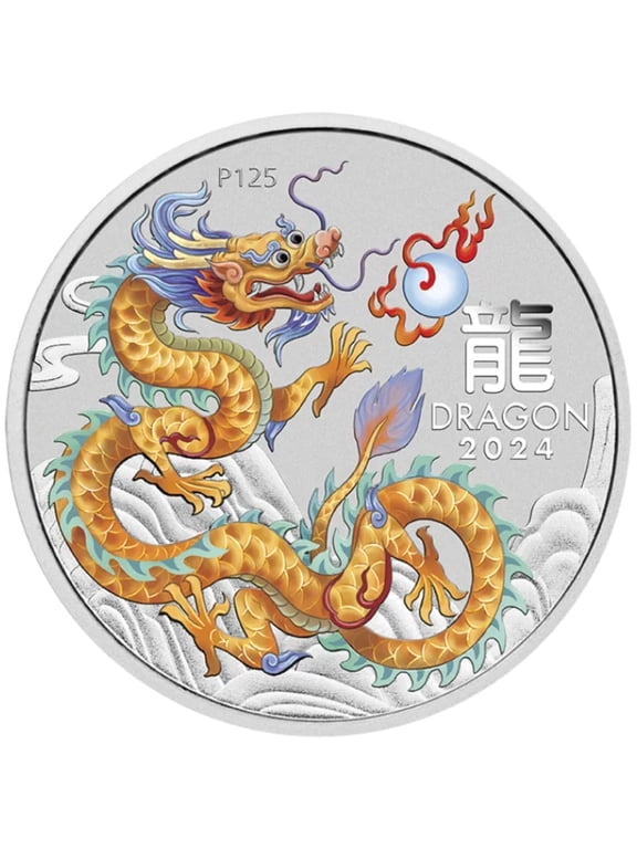 2024 Lunar Series Silver 1 oz Colorized Golden Dragon Coin Capsulated