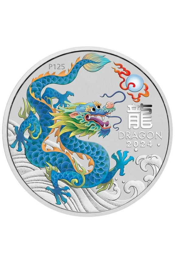 2024 Lunar Series Silver Bullion Coin, Teal Dragon, Capsulated, 1 Piece