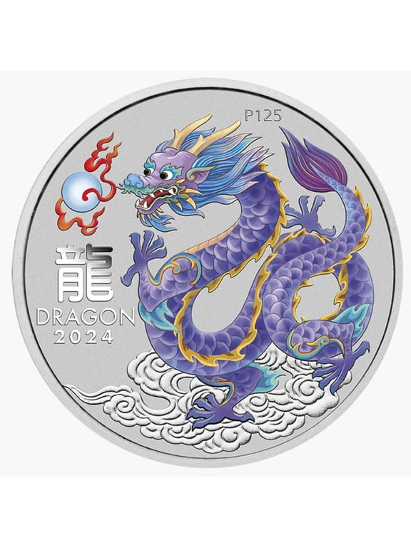 2024 Lunar Series Silver Bullion Lilac Dragon Coin, 1 Piece