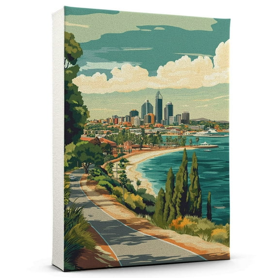 Perth Travel Canvas, Vintage City Canvas Australia Canvas Wall Art, Perth Canvas Colorful, Australia Picture Canvas - 104AZ1089