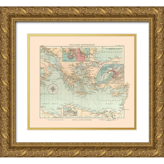 Perthes 13x12 Gold Ornate Wood Framed with Double Matting Museum Art Print Titled - Eastern Mediterranean Sea - Perthes 1914