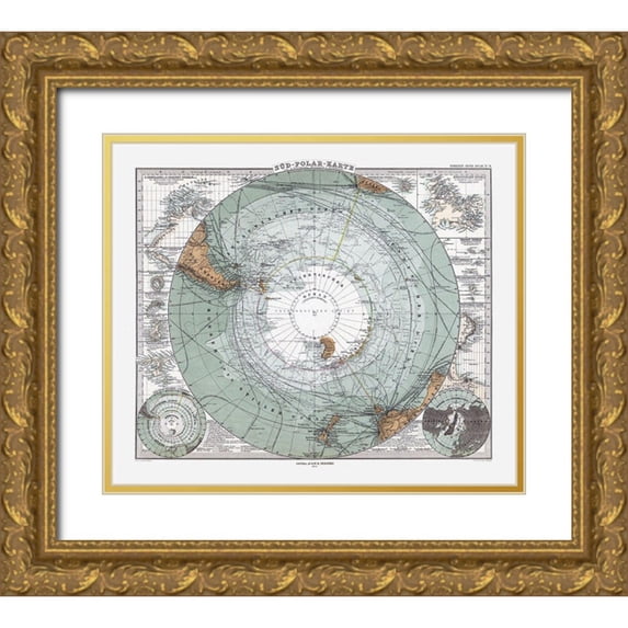 Perthes 13x12 Gold Ornate Wood Framed with Double Matting Museum Art Print Titled - South Pole - Perthes 1875