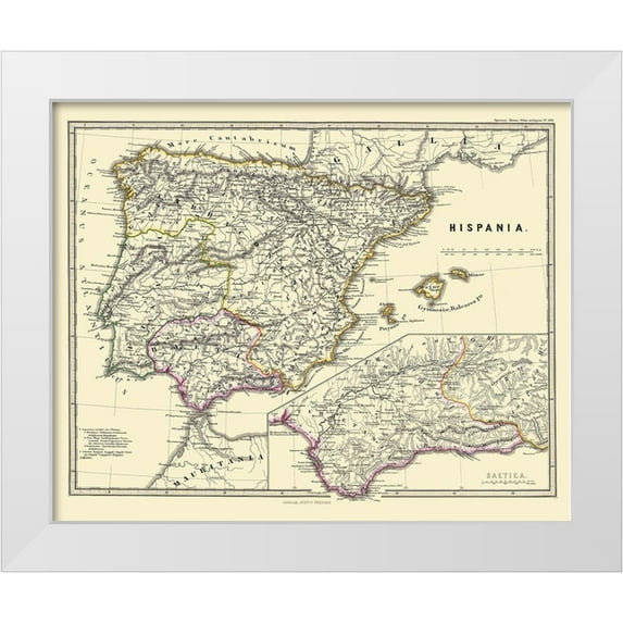 Perthes 18x15 White Modern Wood Framed Museum Art Print Titled - Hispania Iberian Peninsula - Perthes 1865