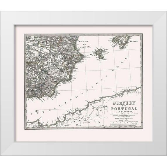 Perthes 30x26 White Modern Wood Framed Museum Art Print Titled - Spain Portugal - Perthes 1865