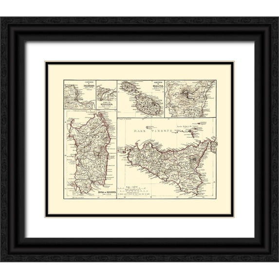 Perthes 31x26 Black Ornate Wood Framed with Double Matting Museum Art Print Titled - Italy Islands - Perthes 1870