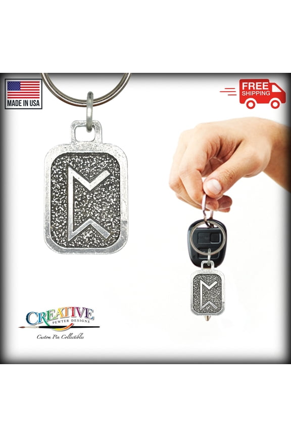 Perthro Keychain, L052KC, 1 1/4 Inch, Norse Runes, Viking, Mystery, Gift, Metal, Engraved, Key Fob, Key Ring, Keys, Zipper Pull, Luggage Tag, Pewter, Backpack, Symbolic, Made in USA