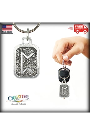 Perthro Keychain, L052KC, 1 1/4 Inch, Norse Runes, Viking, Mystery, Gift, Metal, Engraved, Key Fob, Key Ring, Keys, Zipper Pull, Luggage Tag, Pewter, Backpack, Symbolic, Made in USA