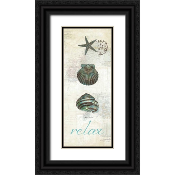 Pertiet, Katie 10x18 Black Ornate Wood Framed with Double Matting Museum Art Print Titled - Touch of Blue Shells I