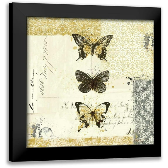 Pertiet, Katie 12x12 Black Modern Framed Museum Art Print Titled - Golden Bees n Butterflies No 2