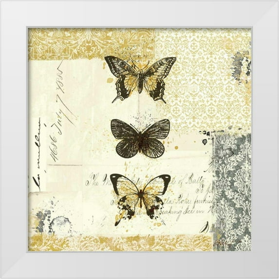 Pertiet, Katie 12x12 White Modern Wood Framed Museum Art Print Titled - Golden Bees n Butterflies No 2