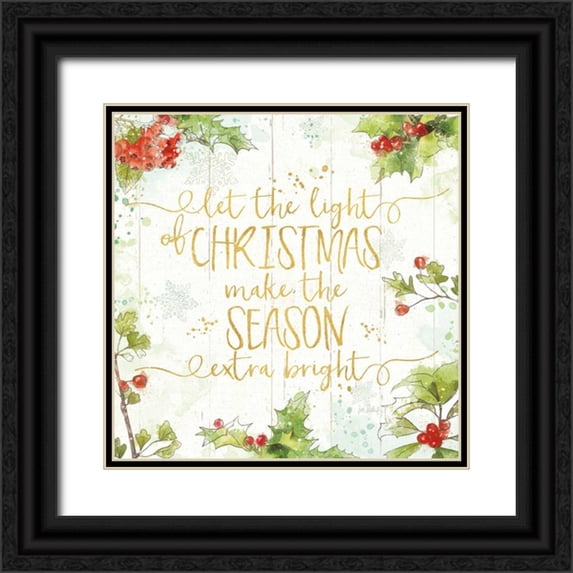 Pertiet, Katie 20x20 Black Ornate Wood Framed with Double Matting Museum Art Print Titled - Christmas Sentiments II Gold on Wood