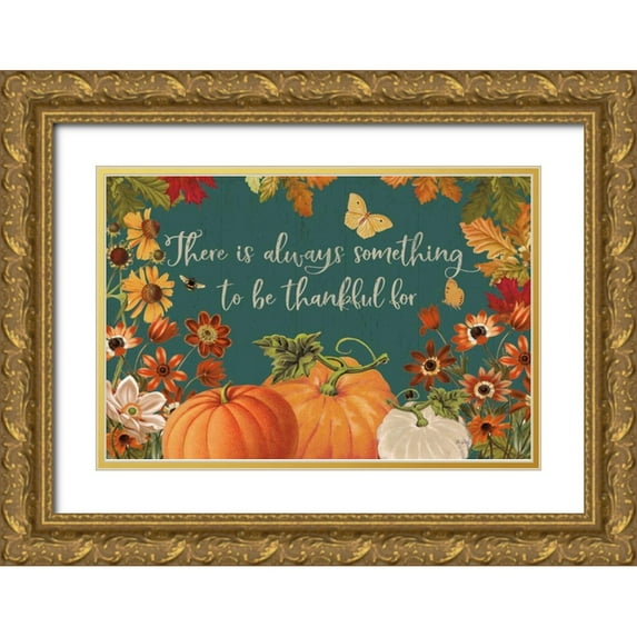 Pertiet, Katie 24x17 Gold Ornate Wood Framed with Double Matting Museum Art Print Titled - Fall Garden I Teal