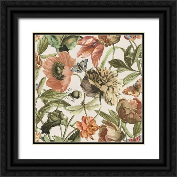 Pertiet, Katie 26x26 Black Ornate Wood Framed with Double Matting Museum Art Print Titled - Antiquarian Blooms Pattern IA