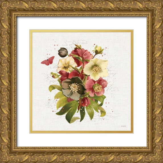 Pertiet, Katie 26x26 Gold Ornate Wood Framed with Double Matting Museum Art Print Titled - Vintage Petals VII