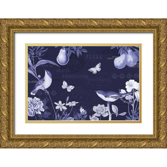 Pertiet, Katie 32x23 Gold Ornate Wood Framed with Double Matting Museum Art Print Titled - Botanical Blue IV