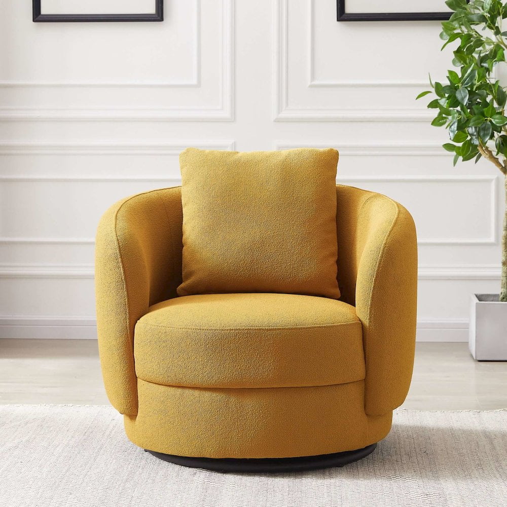 Mid-Century Modern Dark Yellow Microfiber Barrel Accent Chair
