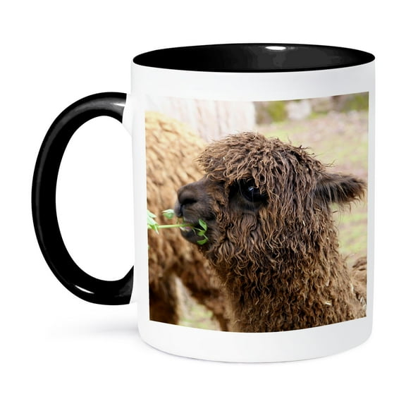 3dRose, Peru. Alpaca Huacaya wildlife, Awana Kancha - SA17 KWI0099 - Kymri Wilt, 15oz Two-Tone Black Mug