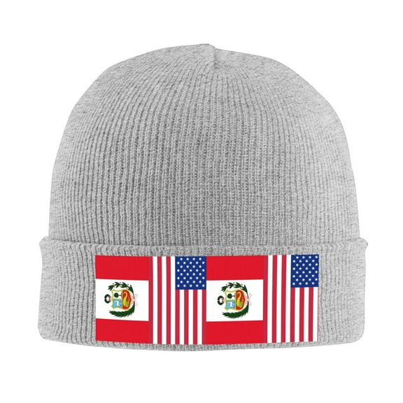 Peru America Flag Beanie Hat Men Women Warm Printed Cap Knit Beanies Hats Outdoor Winter Gray