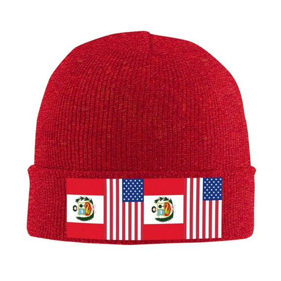 Peru America Flag Beanie Hat Men Women Warm Printed Cap Knit Beanies Hats Outdoor Winter Red